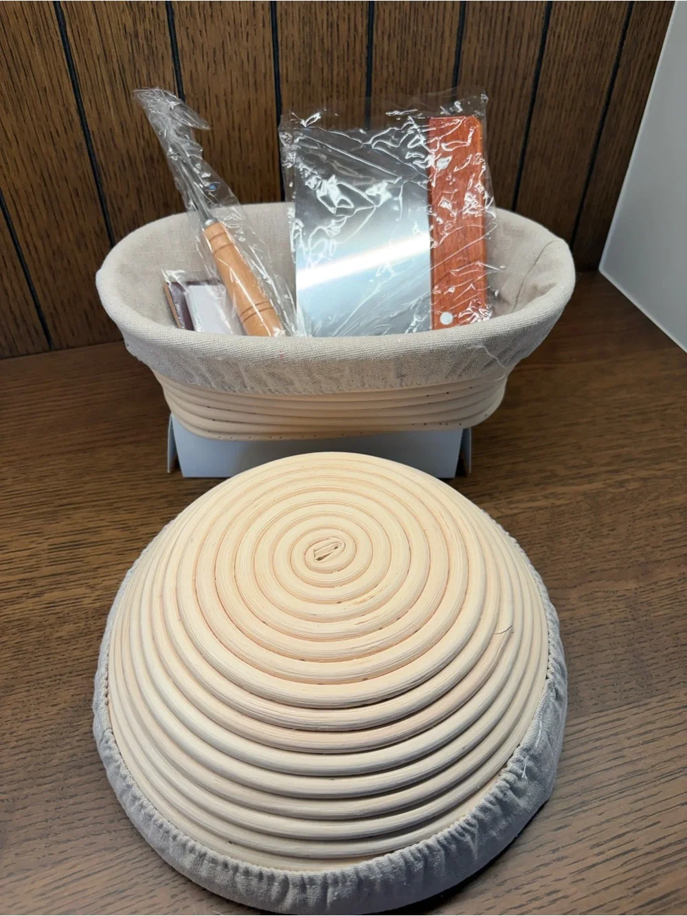 Natural Linen Sourdough Proofing Basket and Dough Scraper Set - Beige